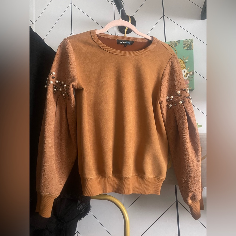 Alice Blue Women's Orange Sweater with Pearl Details